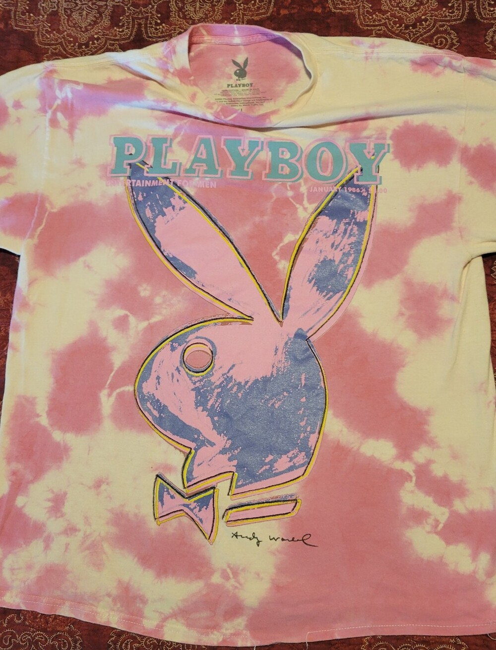 Playboy Pink tiedye graphic t-shirt featuring an oversized Bunny logo.